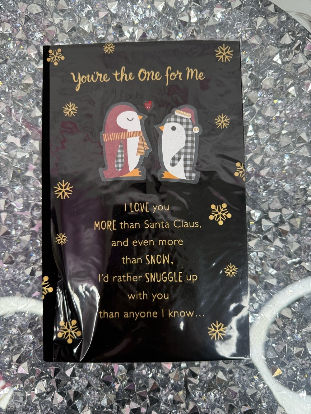 Card love merry Christmas Holiday Penguin Love Card - Gold Lettering